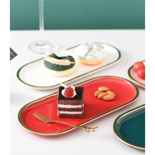 Ceramic Gold inlay Sushi Cake Candy Dessert Bread Plate Nordic Jewelry Cosmetics Storage Tray Home Decoration Plate Dinner Plate