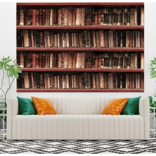 Red Brown Bookshelf Tapestry Vintage Exotic Summer Plant Nature Frame for Bedroom Photography Wall Decor