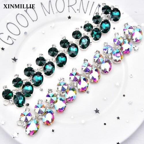 Crystal AB Glass Sandal Buckle Chain Bikini Rhinestone Connectors Trim Applique for Bags Garment DIY Accessories