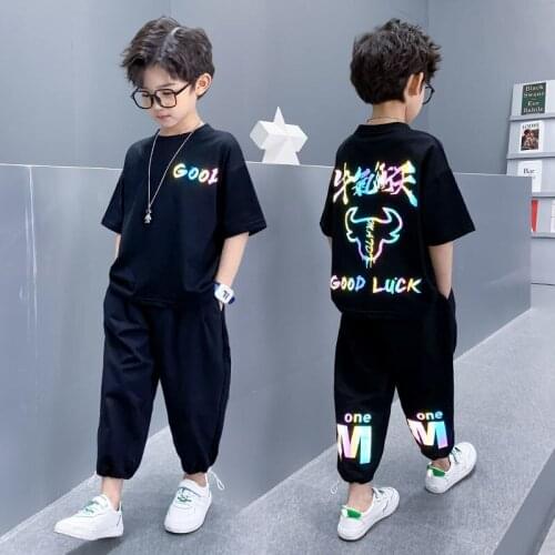 Summer Baby Boys Clothes Good lucky Tees Children Reflective suit T-shirt pant 9 10 11 12 13 14 Years Kids Casual Outfit