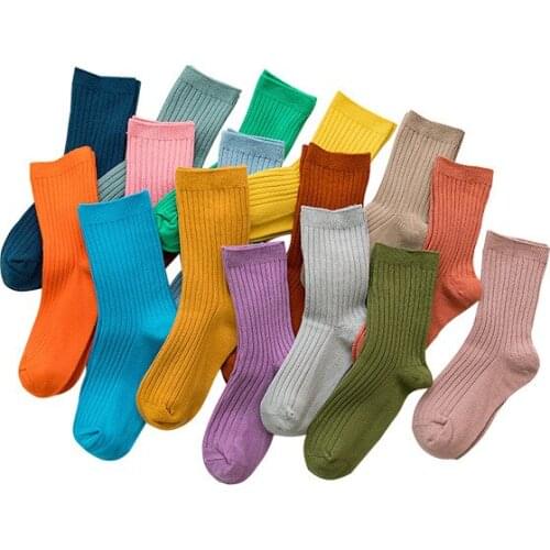 Fashion vintage Solid color cotton socks loose long socks baby girls Korean socks candy color cute warm accessories 4pcs
