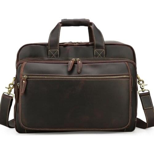 Tiding Italian Cow Leather Mens Business Briefcase fit for 17" Laptop Larger Capacity Document Bag Shoulder Cross Body Bag1455