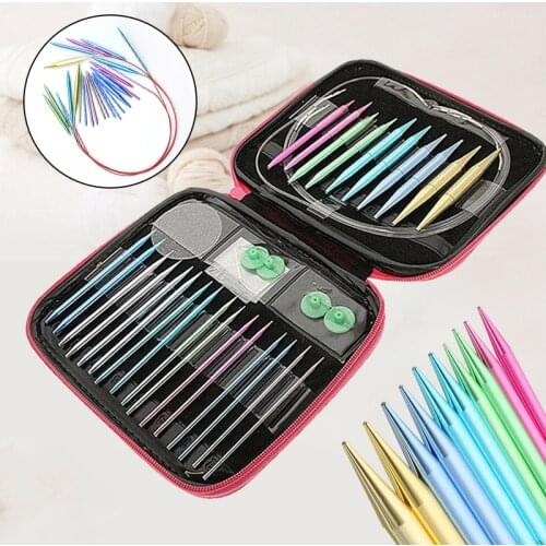 Circular Needle Set Multi-color Aluminium Knitting Needles Positioning Buttons With Case For DIY Craft Yarn Apparel Sewing Tools