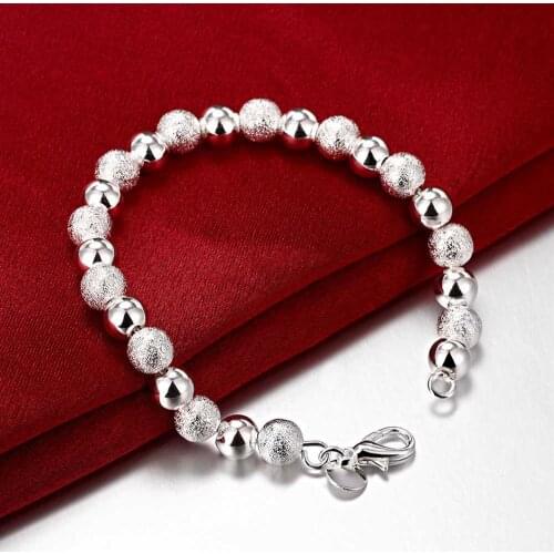 New charm 925 sterling silver Bracelet for woman man 8MM Frosted beads chain Wedding party Christmas Gifts fashion Jewelry
