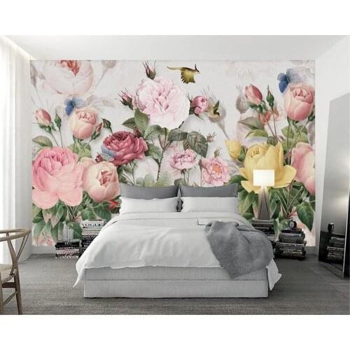 Beibehang Custom wallpaper mural European retro hand-painted plants flowers bedroom bedside mural background wall 3d wallpaper