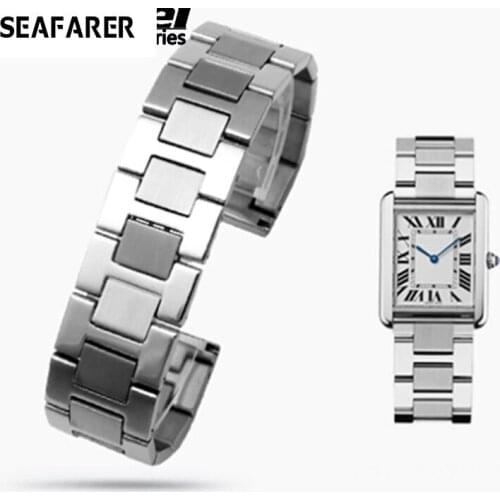 Luxurious 316L Stainless Steel Bracelet For TANK Solo Wristband High Quality Brand Watchband 16mm 17.5mm 20mm 23mm Silver Color