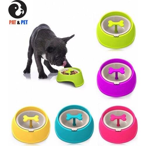 Pet Dog Cat Drinking Water Fun Bone Shaped Slow Feeder Dog Food Bowls Water Bowl Dishes For Puppy Small Big Pets Feeding