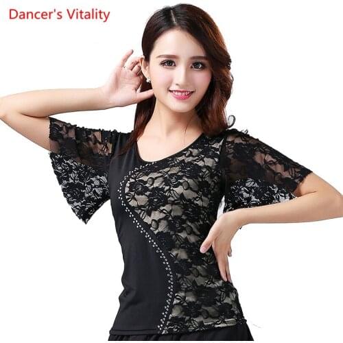 Ballroom Dance Costume Competition Tops Modern Standard Dancing Blouse Waltz Dancer Short Sleeves Latin Salsa Rumba