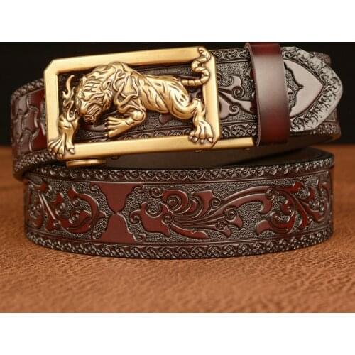 Tiger Shape Buckle Belts For Men Luxury Genuine Leather Famous Brand Belt Men Waist Strap Cow Leather Belt Strap Waistband