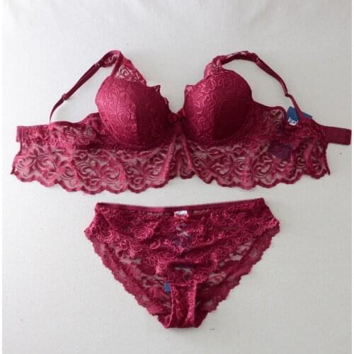 Fashion claretred of perspectivity ultra-thin sexy lace bra set plus size thin cup bra underwear