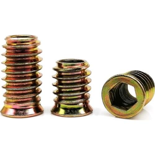 10pcs M6 M8 M10 Carbon Steel Inner and Outer Thread Hexagon Hex Socket Drive Key Head Embedded Insert Nut E-Nut for Furniture