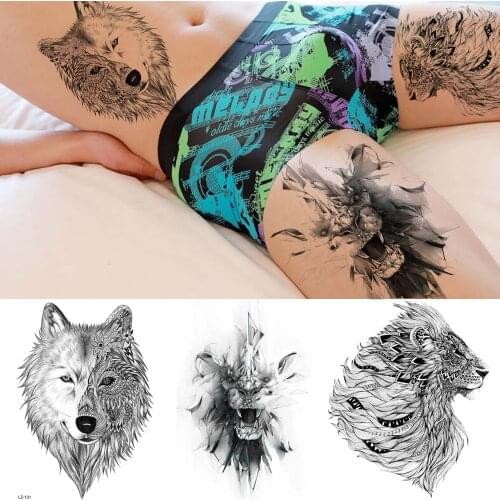 REJASKI 3D Cool King Lion Tribal Wolf Temporary Tattoo Stickers Men Black Back Chest Legs DIY Tatoos Body Art Waterproof Tattoos