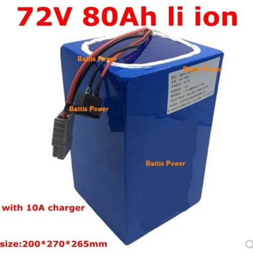 High capacity 72v 80Ah li-ion 100Ah BMS lithium ion for 7000w scooter bicycle battery bike tricycle motorhome 5000w +10A charger
