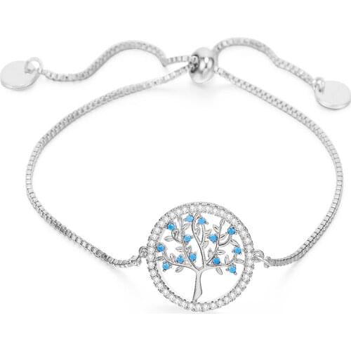 High Quality Silvery Gold Bracelet For Women CZ Tree of Life Charm Box Chain Adjustable Bracelet Fashion Jewelry Gift 2020 New