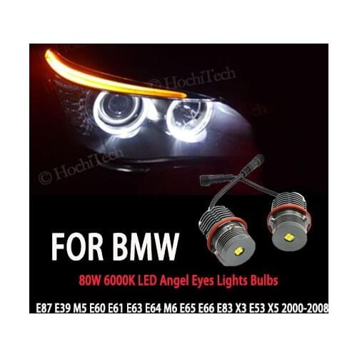 2pcs Bright 80W LED Angel Eyes Marker Lights Bulbs Lamp for BMW E87 E39 M5 E60 E61 E63 E64 M6 E65 E66 E83 X3 E53 X5 2000-2008