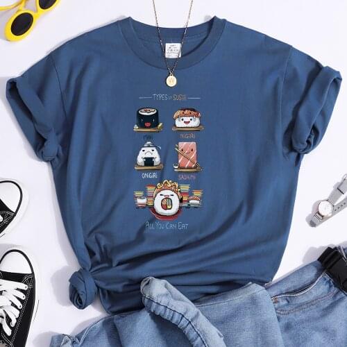 Kawaii Sushi Printing Female T Shirts Gothic Style Womenswear Summer Spring Tshirt Vogue Clothing Short Sleeve Female T Shirt