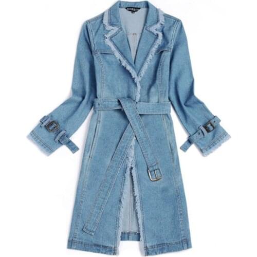 2021 Women Spring New Loose Coat Trench Plus Size Womens Fall Long Sleeve Long Denim Trench Coat Female Fashion Solid Outerwear