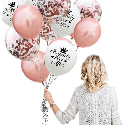 ZLJQ 15pcs Balloon Bouquet Party Kit Wedding Happily Ever After 12inch Confetti Balloon Engagement Balloon Decorations