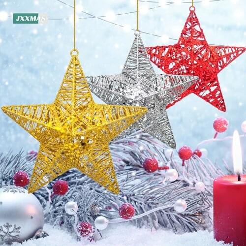 Gold Glitter iron Star Pendant Christmas Tree Top Star Exquisite iron Home Decoration Navidad New Year Natal Noel Wholesale
