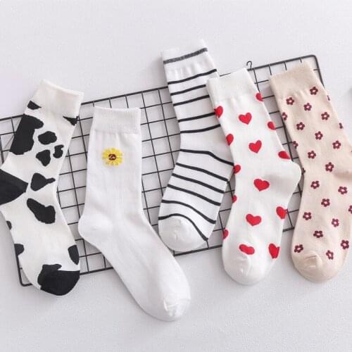 1 Pairs Cute Japanese High School Girls Cotton Love Floret Cow Geometric parallel bars sunset red circle Sox Harajuku Designer