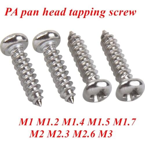 1000pcs Self Tapping Screws PA M1 M1.2 M1.4 M1.5 M1.7 M2 M2.3 M2.6 M3 Small Phillips Pan Head Laptop Screws Tapping Wood screw