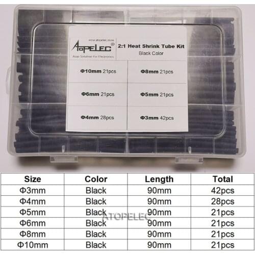 154pcs Polyolefin 2:1 Heat Shrink Tubing Assorted Insulation Shrinkable Cable Sleeve Black Combo Box Wrap Wires DIY Kits