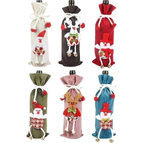 2022 New Year Fabric Santa Claus Doll Wine Bottle Cover Christmas Decorations For Home Merry Christmas Gifts Xmas Party Decor
