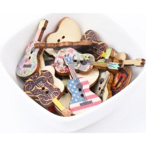 Mixed Wooden Button Guitar Wood Sewing Accessories For Clothes Handmade Scrapbooking Craft DIY 30pcs 18x36mm