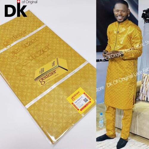5 Yards 2021 High Quality African Lace Bazin Riche Gextczer Original Brocade 100% Cotton Keep Shining Fabric For Men Cloth