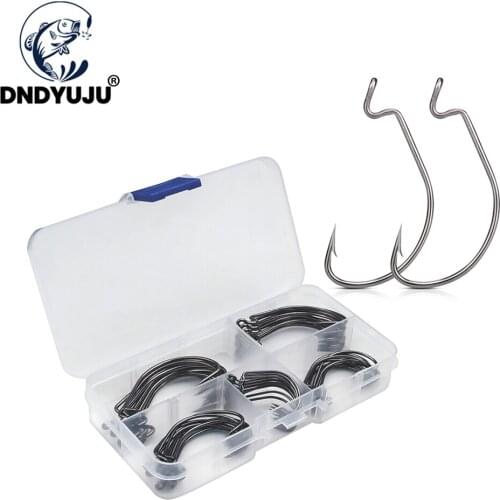 DNDYUJU 50pcs Wide Crank Fishing Hooks Carbon Steel Offset Fishhook 5/0#-6# Bass Barbed Carp Fishing Hook For Soft Worm Lure