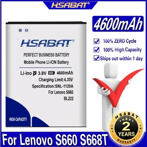 HSABAT New 4600mAh BL222 Mobile Phone Battery Use for Lenovo S660 S668T Phone