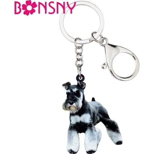 Bonsny Acrylic Cute Schnauzer Dog Key Chain Keychains Holder Rings Animal Jewelry For Women Girl Bag Car Pendant Gift Charms Hot