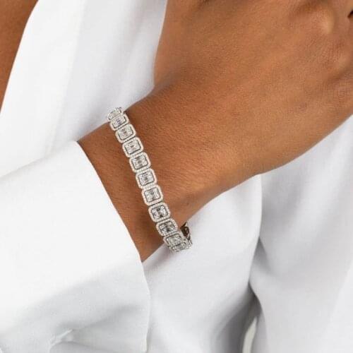 Sparking Bling Clear 5A Cubic Zirconia CZ Cluster Chain Tennis Bracelet For Women Iced Out Bling Jewelry High Quality