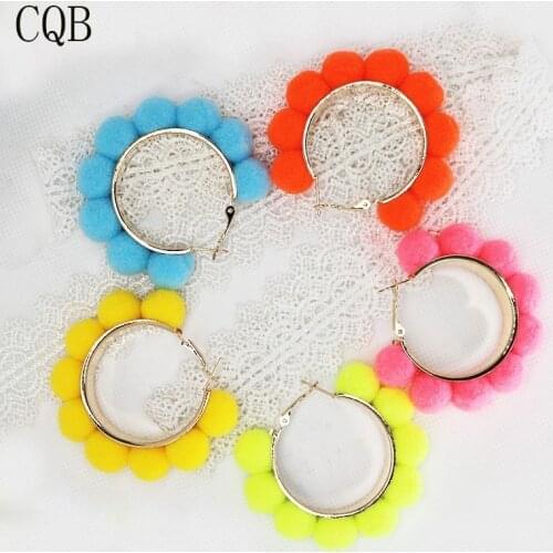 Bohemian earrings 2019 CC style hair ball fashion popular geometric exaggeration global Handmade jewelry wholesale Christmas