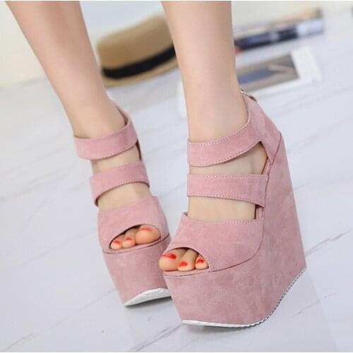 17cm High Heels Platform Wedges Shoes For Women Fashion Ladies Black High Heel Shoes Summer Night Party Ladies High Heel Sandals