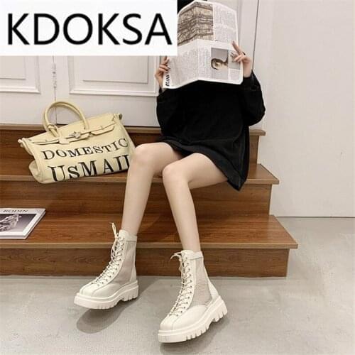 Martin Boots Womens Summer 2021 New Breathable Mesh Thick-soled Casual Korean Style Wild Slope With Handsome Round-toed Boots