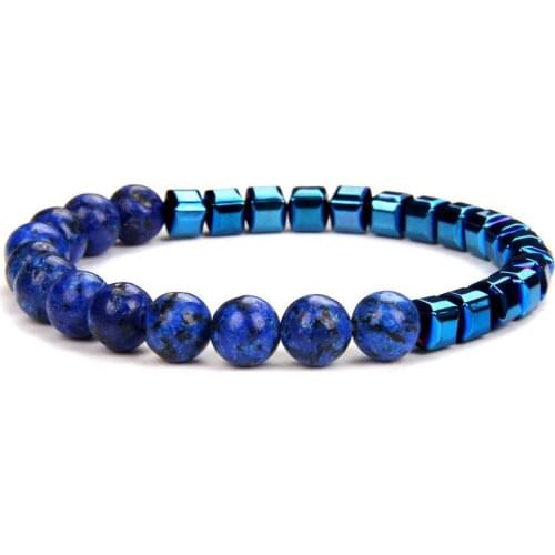 Natural Stone Bracelet Men Women Blue Lapis Lazuli Hematite Beads Health Care Energy Bracelets Couples Weight Loss Jewelry Gift