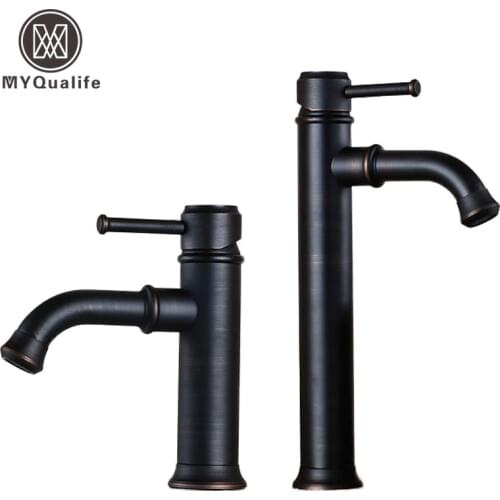 Deck Mounted Oil Rubbed Bronze Bathroom Sink Taps with Hot and Cold Water Single Lever Lavatory Sink Mixer Faucet