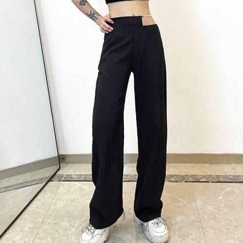 Fashion summer pants 2021 high waist loose ladies black pants office casual wide-leg pants black straight pants