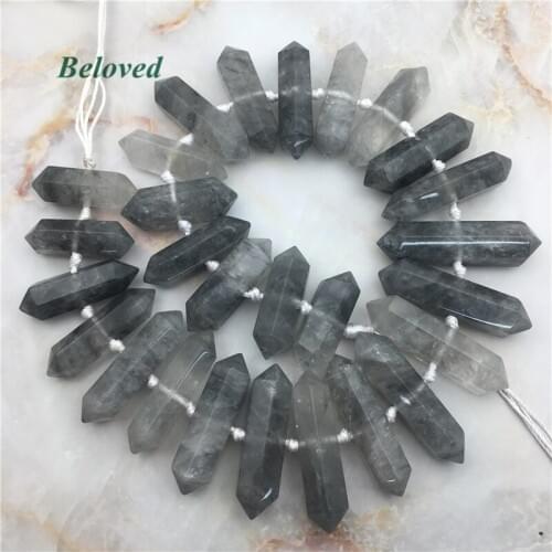 Double Terminated Cloud Crystal Quartz Loose Beads, Natural Gray Pencil Point Jewelry Making Findings, BG18030