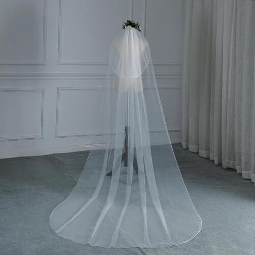 Cathedral Tulle Wedding Veils With Comb White Ivory Bridal Veils 2 Layers Veu De Noiva Largo Bride Wedding Accessories Marriage