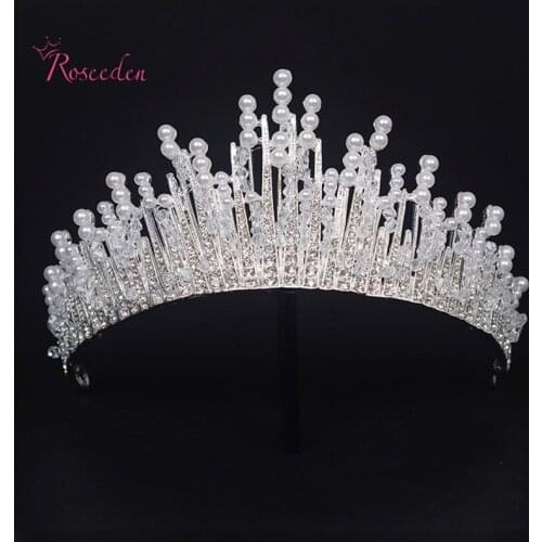 Crystal tiara bride wedding hairband Queen Pageant Prom tiara pearl luxury headband wedding crown RE645