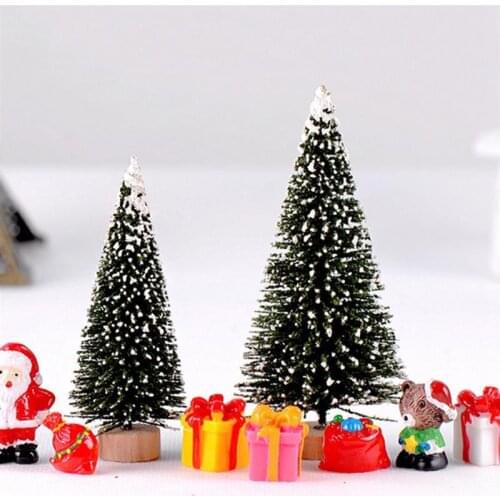 1 PC Artificial Christmas Tree Figurine Sisal Silk Cedar Pine Tree Mini Miniature Micro Landscape New Year Fairy Garden Decor