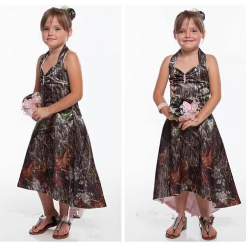 Custom Realtree Camo Flower Girls Dresses 2019 Party Camouflage High Low Communion Toddler Birthday Party Gowns Simple