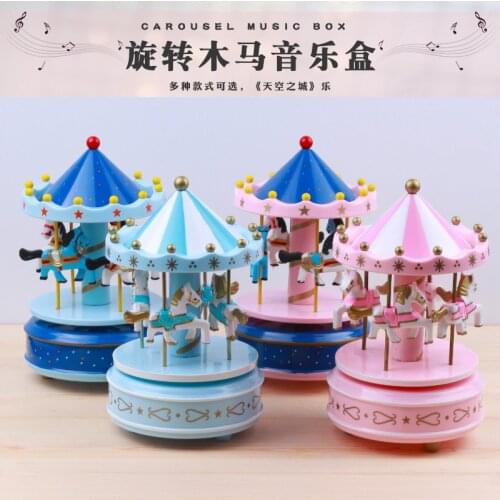 Merry-Go-Round Wooden Carousel Music Box Home Decor Carousel Horse Music Box Valentines Day Wedding Birthday Gift，#K0231