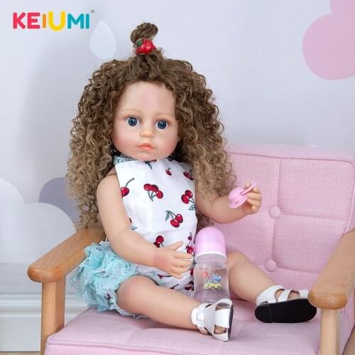 KEIUMI 22 Inch Full Silicone Vinyl Realistic Reborn Babies Dolls Fine Curls Baby Girl For Kids Playmates Reborn Toys Doll Gifts