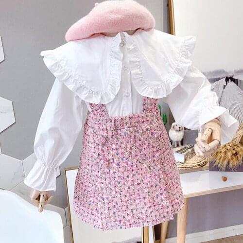 Girl Set Autumn New Kid Clothes Big Collar Doll Long Sleeve Shirt + Vest Dress 2Pcs Korean Style Childrens Clothing