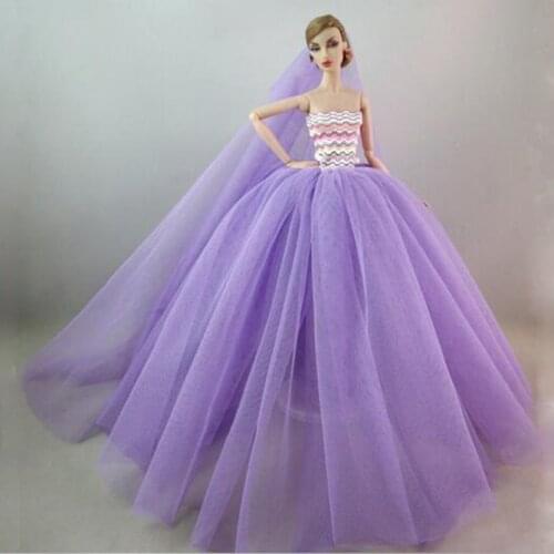 Full lace princess evening Net yarn dress with veil for bride barbie doll wedding dress