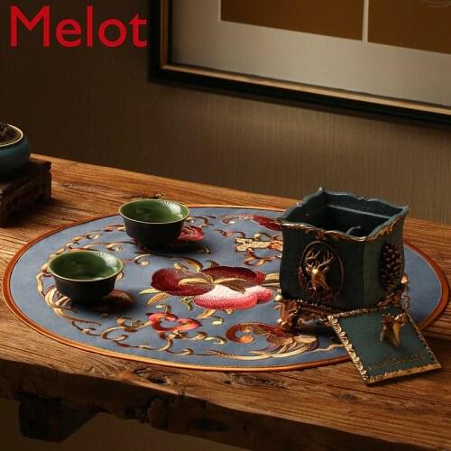 Fashion High-End New Chinese Style Dining Table Cushion Fabric Vase Mat Household Table Lamp Coaster Tea Mat Waterproof