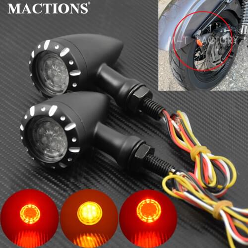 Motorcycle 1 Pair 10mm Black LED Brake Blinker Light Turn Signal Flashing For Harley Cruiser Chopper Indicator Lights